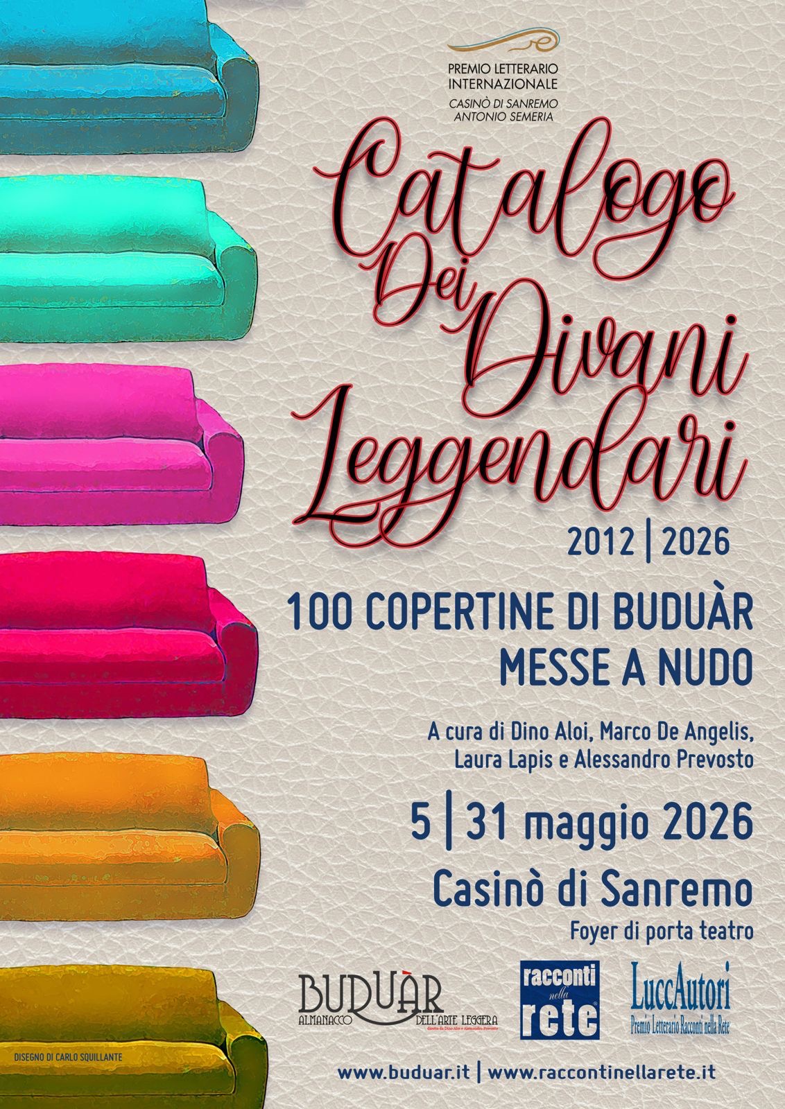 Catalogo dei divani leggendari – Le copertine di Buduàr messe a nudo. Dopo il festival LuccAutori la mostra itinerante approda al Casinò di Sanremo